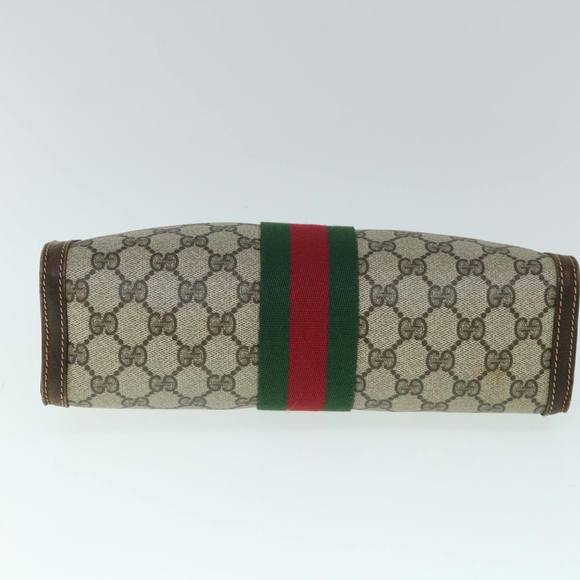 GUCCI GG Canvas Web Sherry Line Clutch Bag PVC Leather Beige Green Auth 54839 - Picture 6 of 16